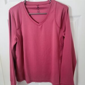 V-Neck Long Sleeve Performance Top - Rosewood Pink